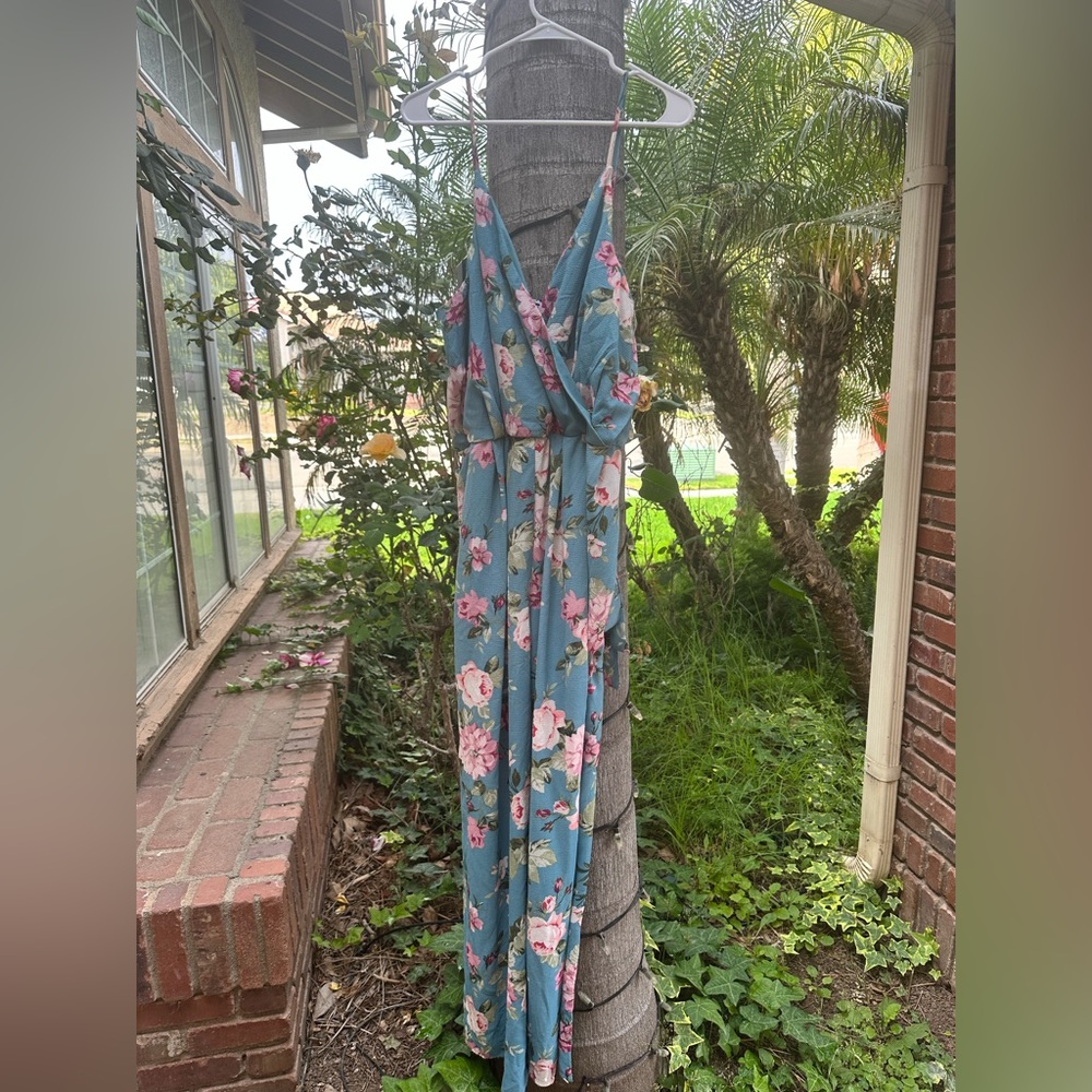 Charlotte Russe Floral Jumpsuit in Teal and Pink